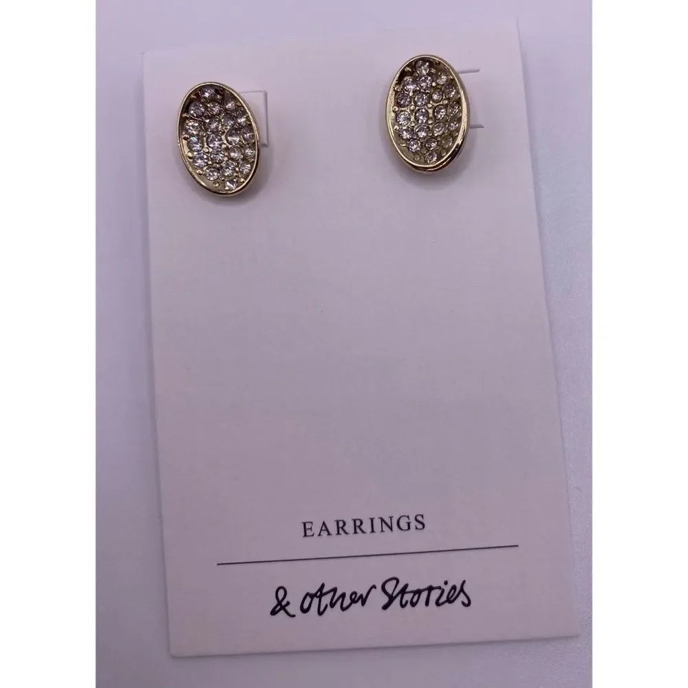 & Other Stories Gold Pave Oval Stud Earrings